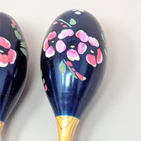 1980s Hand Painted Floral Wooden Maracas Pair