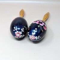 1980s Hand Painted Floral Wooden Maracas Pair