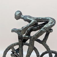 1970s Brutalist Cast Iron Man on Tricycle Sculpture