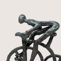 1970s Brutalist Cast Iron Man on Tricycle Sculpture