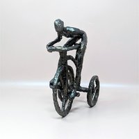 1970s Brutalist Cast Iron Man on Tricycle Sculpture
