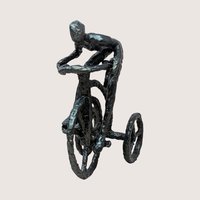 1970s Brutalist Cast Iron Man on Tricycle Sculpture