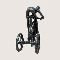 1970s Brutalist Cast Iron Man on Tricycle Sculpture