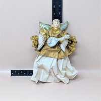 1990s Paper Mache and Metallic Gold Fabric Angel Ornament