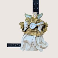 1990s Fabric Mache Gold Lute Angel Christmas Figurine
