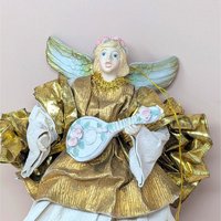 1990s Paper Mache and Metallic Gold Fabric Angel Ornament