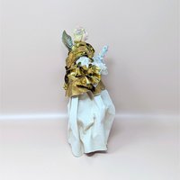 1990s Paper Mache and Metallic Gold Fabric Angel Ornament