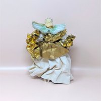 1990s Paper Mache and Metallic Gold Fabric Angel Ornament