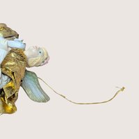 1990s Fabric Mache Gold Lute Angel Christmas Figurine