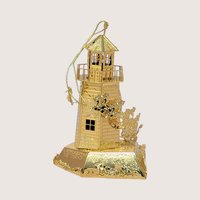1990s Danbury Mint Gold Plated Lighthouse Christmas Ornament