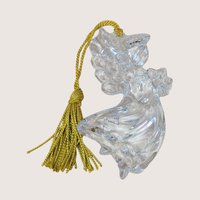 1990s Gorham Crystal Angel With Star Hanging Christmas Ornament