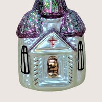 1990s Christopher Radko Hand Blown Glass Church Christmas Ornament