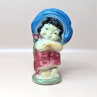 1950s Royal Copley Blue Bonnet Girl Planter Pair