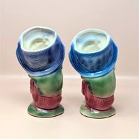 1950s Royal Copley Blue Bonnet Girl Planter Pair