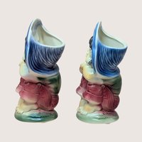 1950s Royal Copley Ceramic Blue Bonnet Girl Planter Pair