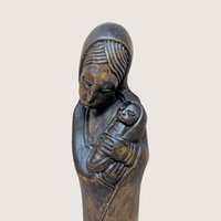 1960s Hand Carved Wooden Madonna and Child Figurine