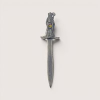 Vintage Tudor Mint pewter letter opener handle shaped like a wizard with colorful iridescent crystals