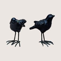 1990s Vintage Ceramic Crow Figurine Pair