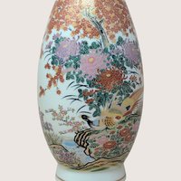 1950s Meito China Japanese Porcelain Satsuma Style Pheasant Floral Vase