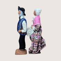 1970s Santons de Yolande French Terracotta Clay Figure Pair