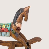 1980s Vintage Handmade Hand Carved Wooden Rocking Horse Figurine
