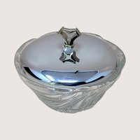 1950s Kromex Swirl Clear Glass Candy Dish with Chrome Lid