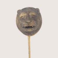 1970s Vintage Handmade Dhokra Brass Tiger Mask Pedestal Sculpture