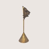 1970s Vintage Handmade Dhokra Brass Tiger Mask Pedestal Sculpture