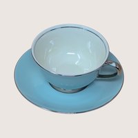 1962 Nancy Prentiss Blue Twilight Fine China Tea Cup and Saucer Set of 6