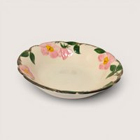 Vintage Franciscan Desert Rose ceramic vegetable serving bowl with hand-painted pink flowers and a scalloped rim.