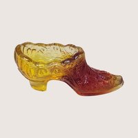 1970s Fenton Amberina Daisy and Button Glass Shoe