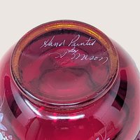1970s Fenton Ruby Red Hand Painted Ruffled Rose Bowl Vase