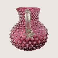 Victorian Cranberry Hobnail Glass Pitcher