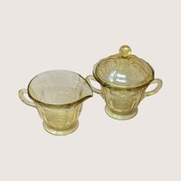 1930s Federal Glass Madrid Pattern Sugar Bowl and Creamer Set