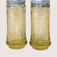 1930s Federal Glass Madrid Amber Salt and Pepper Shakers Pair