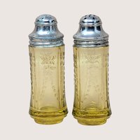 1930s Federal Glass Madrid Amber Salt and Pepper Shakers Pair