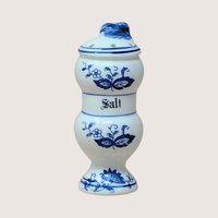1970s Watkins Blue Onion Ceramic Salt and Pepper Shakers Pair