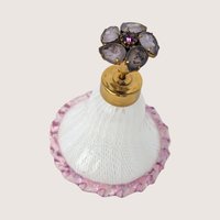 1950s Murano Latticino Glass Perfume Bottle with Jeweled Atomizer