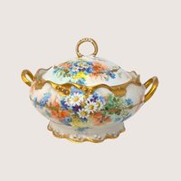 1910s Coronet Limoges Porcelain Floral Covered Tureen