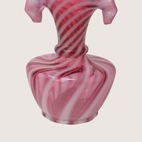 1950s Fenton Cranberry Opalescent Spiral Swirl Fan Top Vase