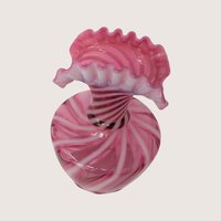 1950s Fenton Cranberry Opalescent Spiral Swirl Fan Top Vase