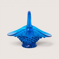 1960s Fenton Colonial Blue Hobnail Glass Basket with Applied Handle