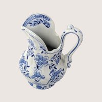 1980s Andrea by Sadek Blue and White Floral Pitcher