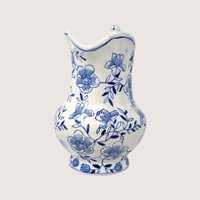 1980s Andrea by Sadek Blue and White Floral Pitcher