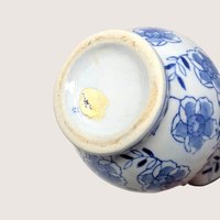 1980s Andrea by Sadek Blue and White Floral Pitcher
