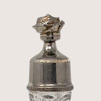 1920s Ribbed Glass Perfume Bottle with Silver Tone Cap