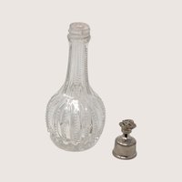 1920s Ribbed Glass Perfume Bottle with Silver Tone Cap