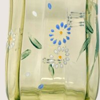 1900s Beaumont Glass Hand Painted Green Uranium Glass Vase