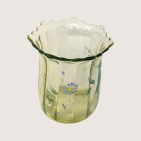 1900s Beaumont Glass Hand Painted Green Uranium Glass Vase