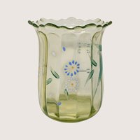 1900s Beaumont Glass Hand Painted Green Uranium Glass Vase